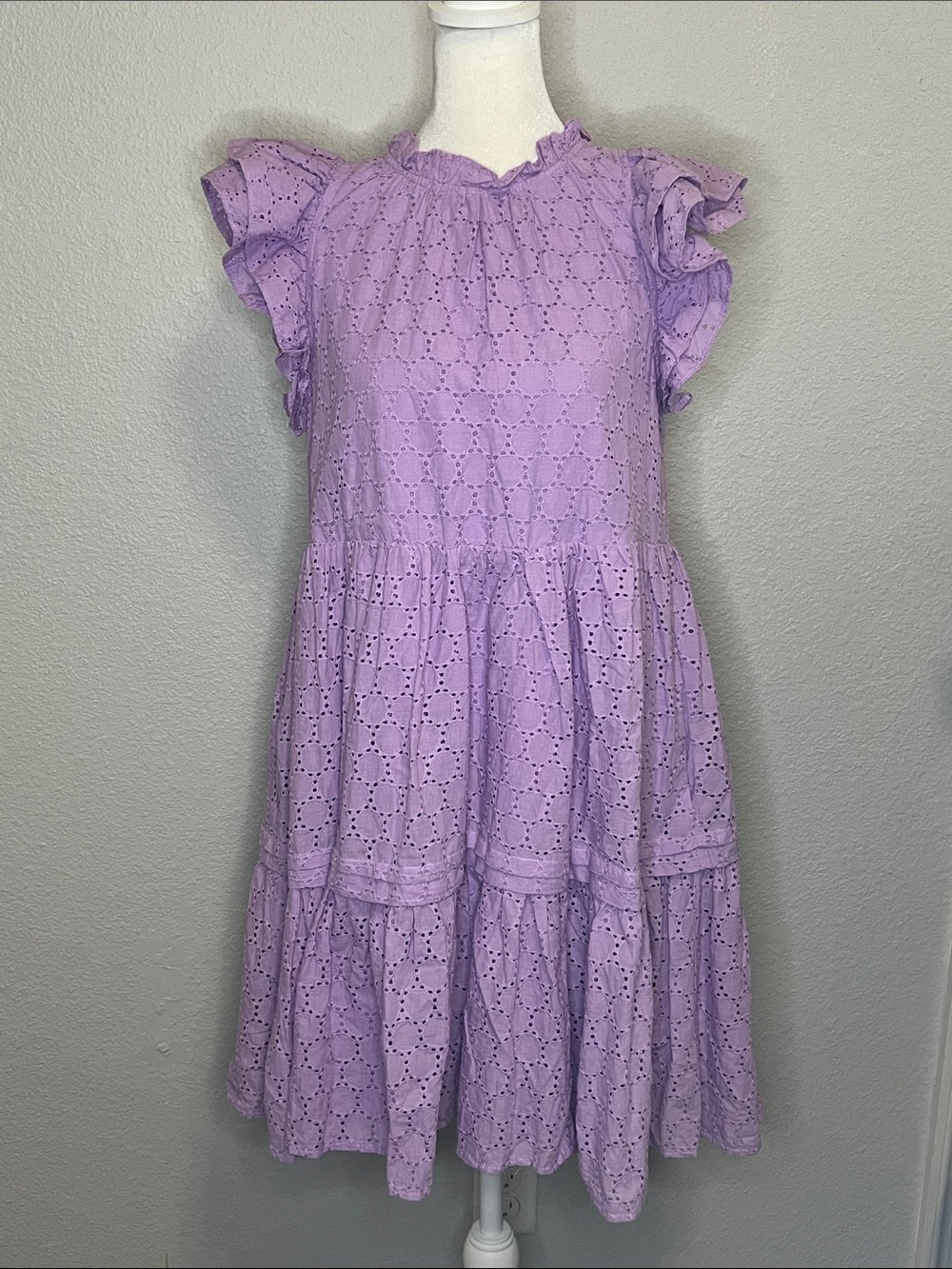 Mason Baker Tiered Ruffle Cotton Mini Dress Lavender Size Small